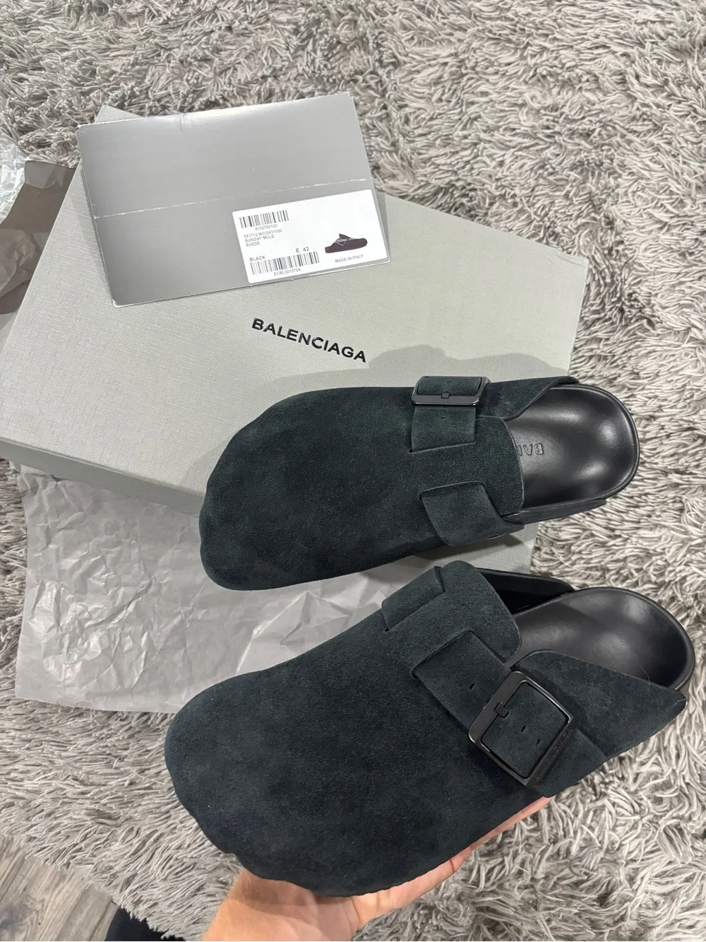 Balenciaga Black Suede Sunday Mules